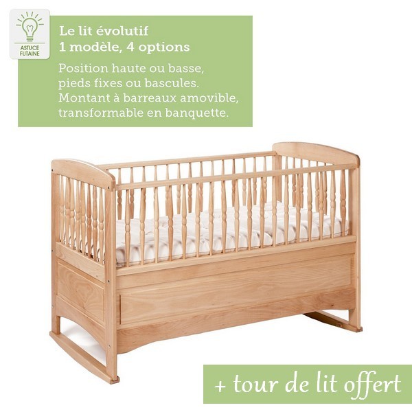 Lit bébé 100% hêtre massif - Futaine