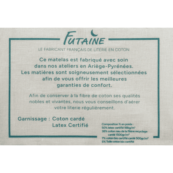 Matelas bio latex/coton 90x190 fabriqué en France