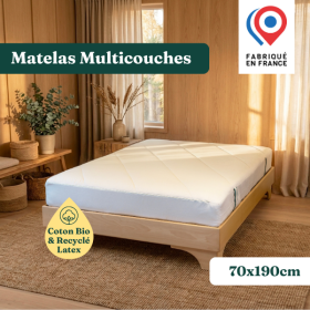 Matelas coton bio/latex, matelas écoresponsable, fabriqué en France, made in France