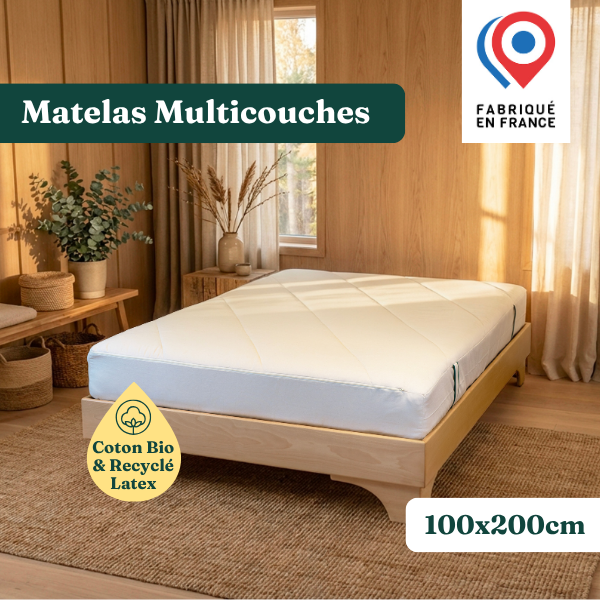 Matelas coton bio /latex, matelas écoresponsable, fabriqué en France, made in France