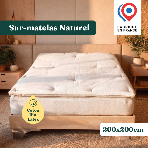 Sur-matelas Coton Bio et Latex naturel - fabriqué en France